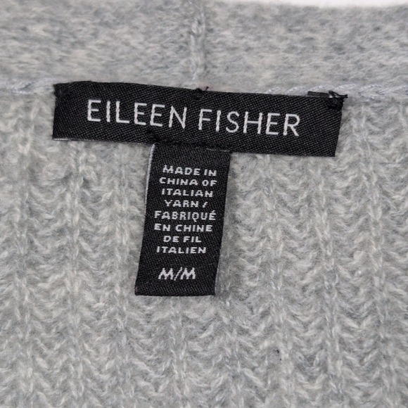 Eileen Fisher 100% Cashmere Grey Open Front Cardigan Sweater Medium Italian Yarn - Picture 6 of 8
